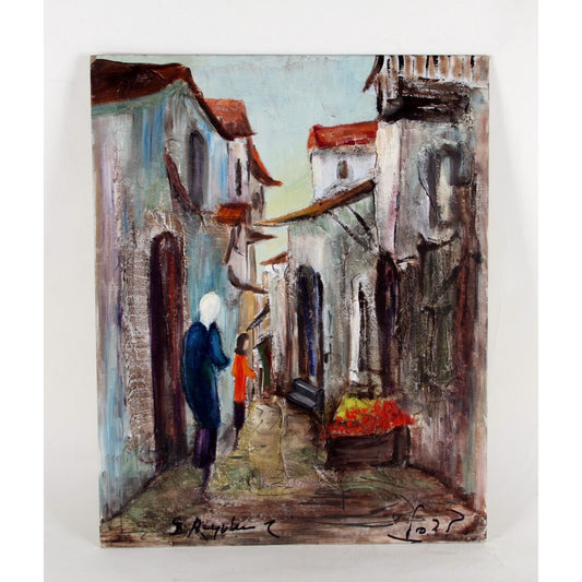"Untitled" Street Scene by Zvi Raphtaly, Oil on Board, 20x16