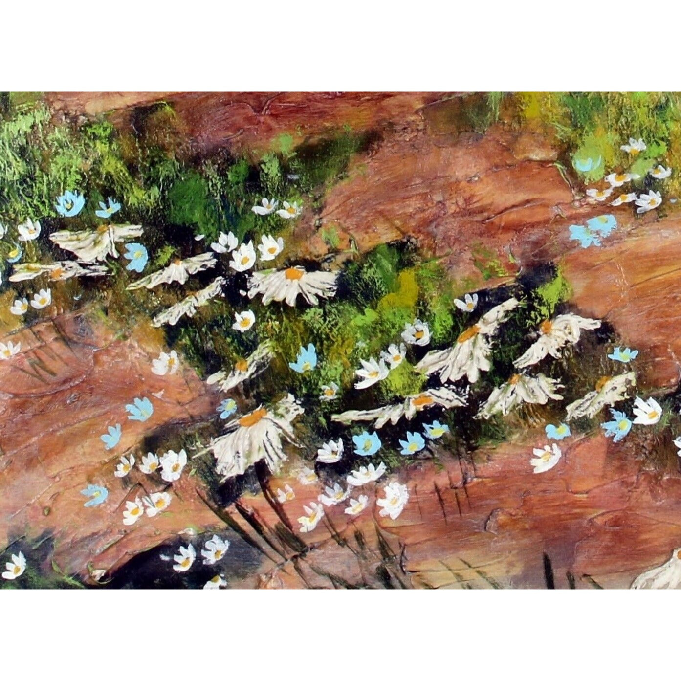 Lynne Heffner: Untitled - Children Playing, Flowers & Trees Oil Painting Signed