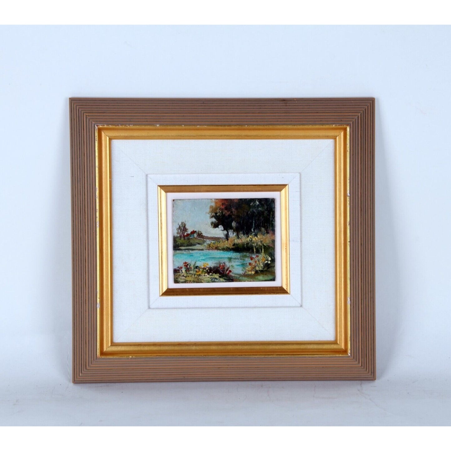 "Lily Pond" by Giralt Lerin, Oil on Board, 4x5, Framed