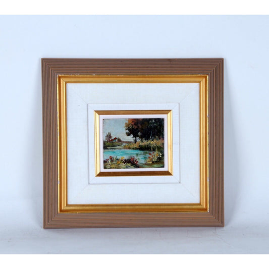 "Lily Pond" by Giralt Lerin, Oil on Board, 4x5, Framed