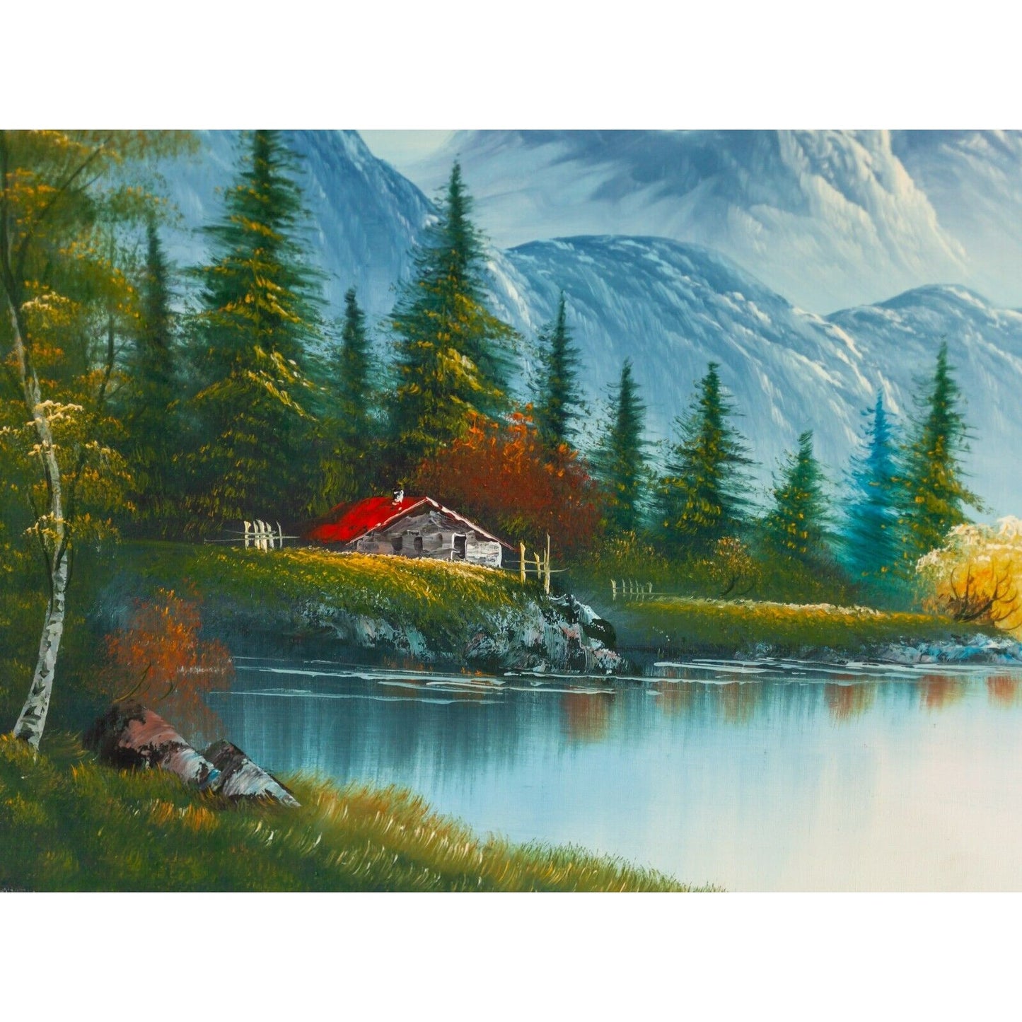 Untitled Mountain Landscape Oil Painting signed R Paul 36" x 24" Unframed