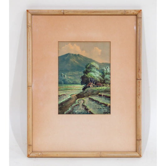 Untitled Watercolor on Paper Landscape by Javanese Artist Basar Framed