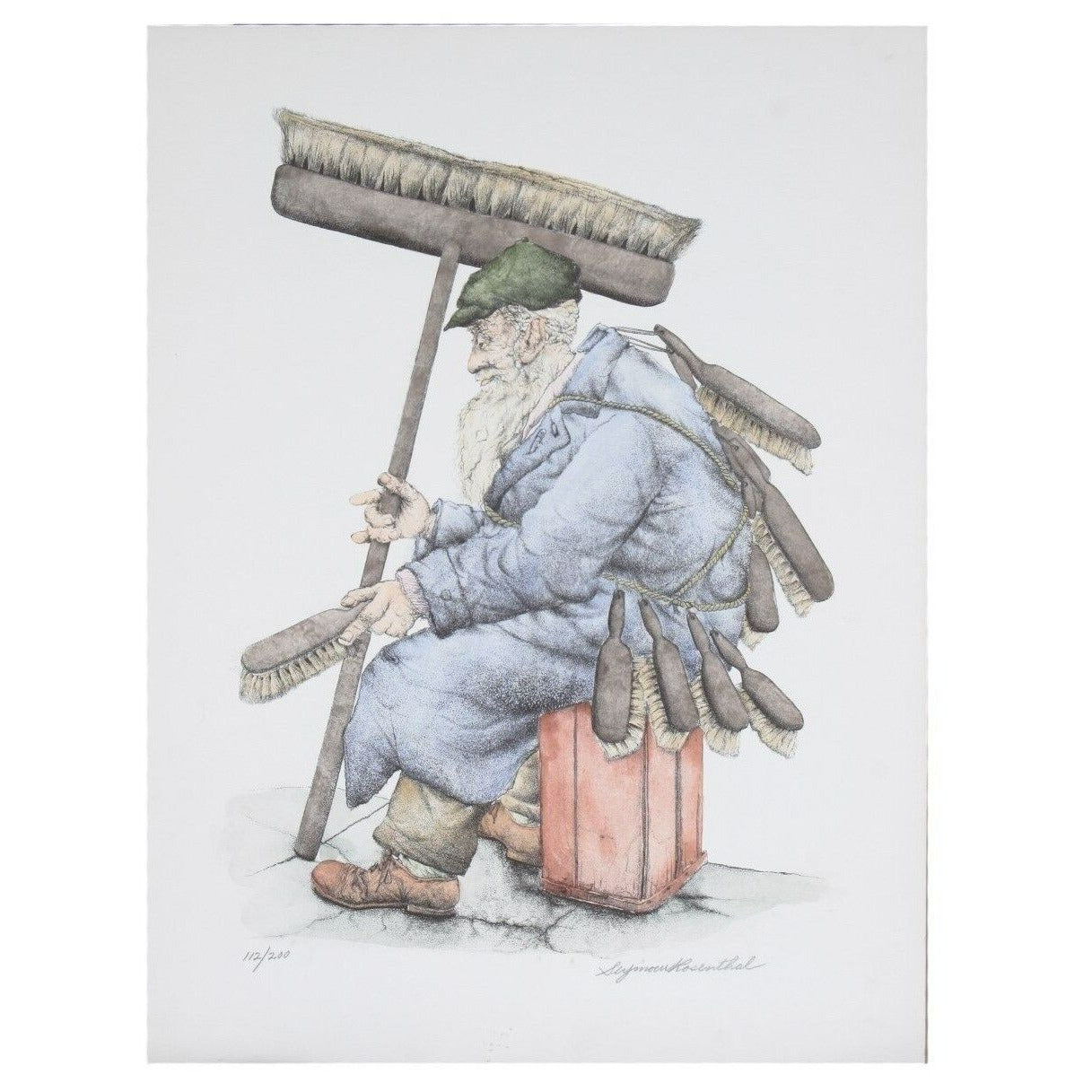 "THE BRUSH MAN" BY SEYMOUR ROSENTHAL SIGNED HAND COLORED LITHOGRAPH LE 200 CoA