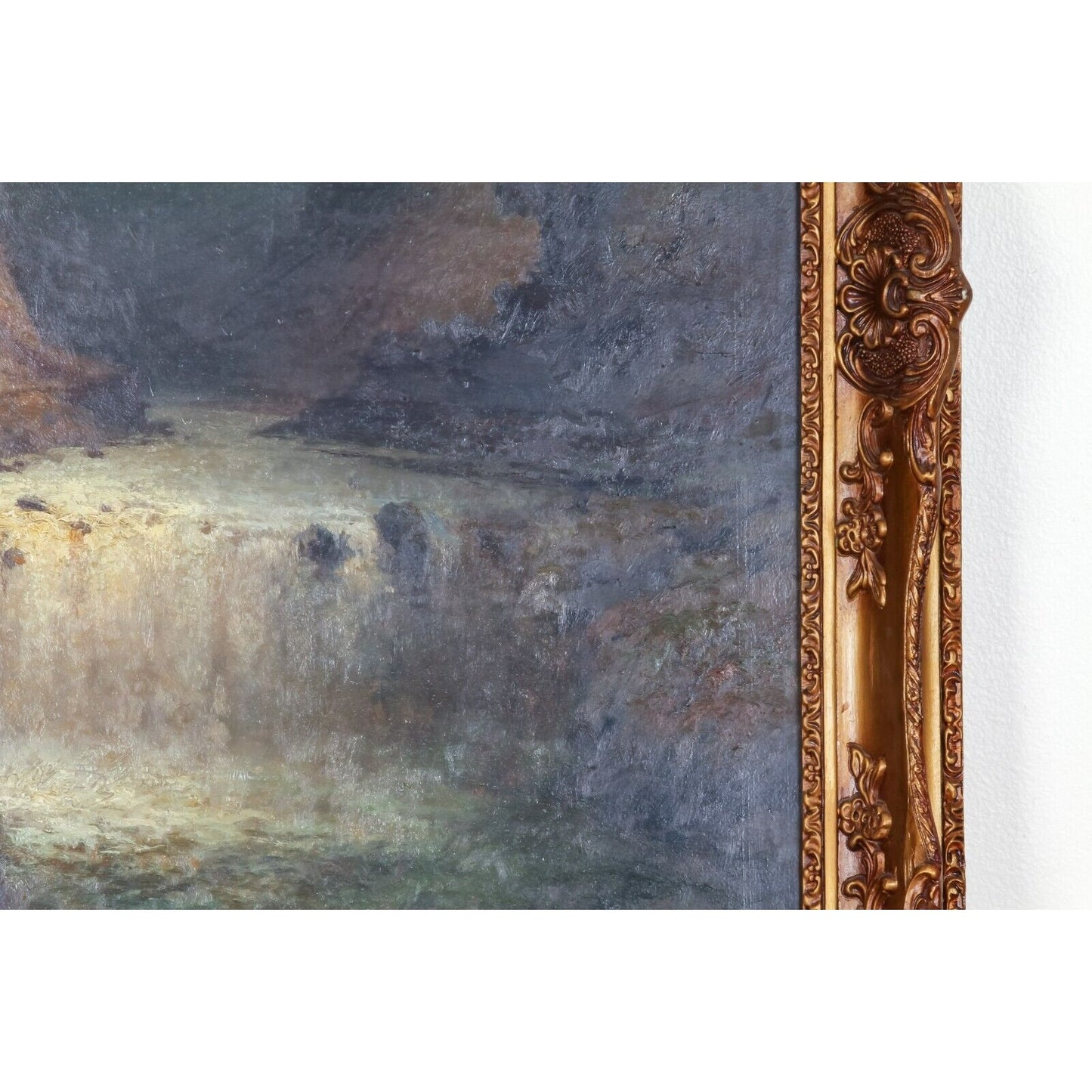 Untitled Landscape by Aleksei Popov Framed Oil on Canvas River Storm