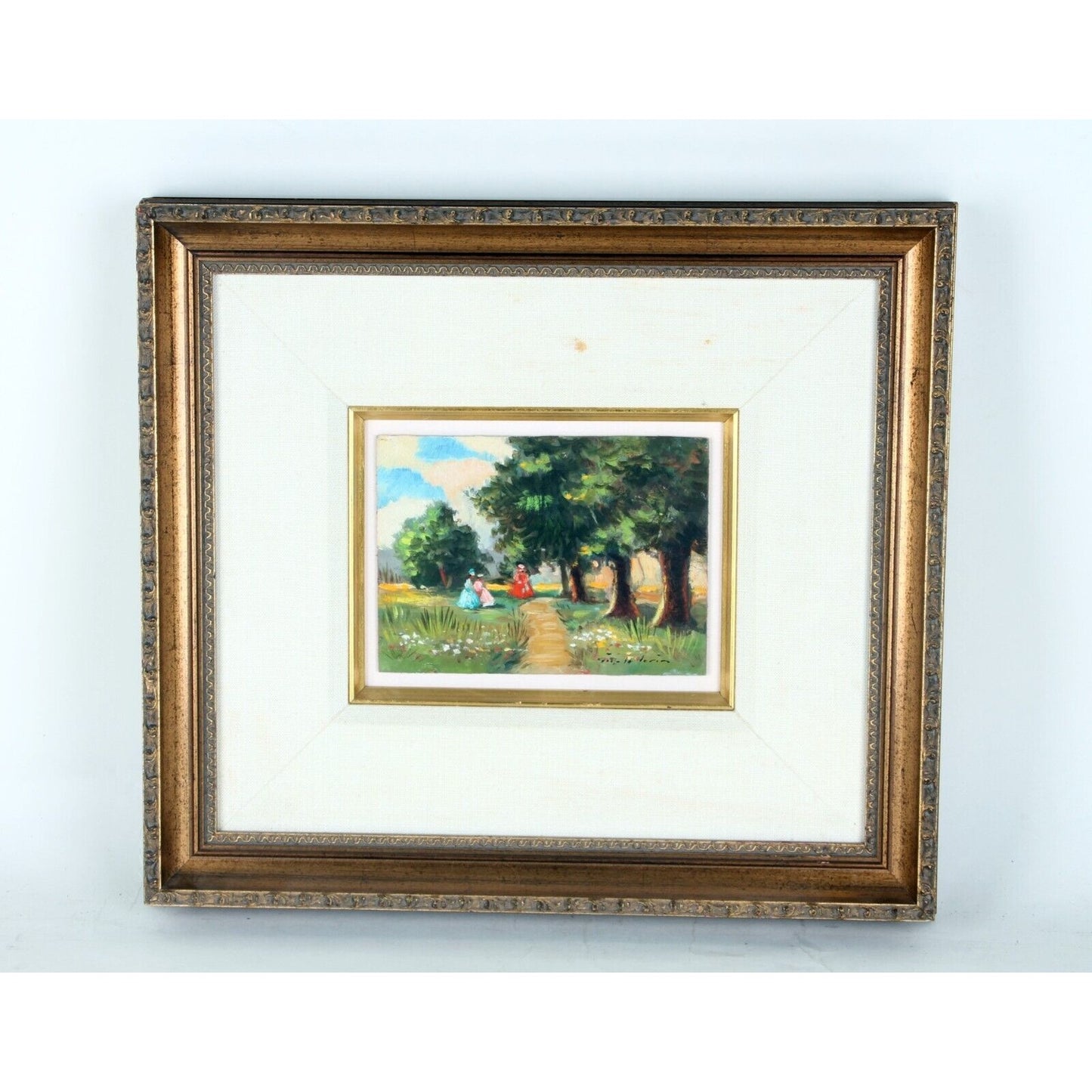 "Promenade" by Giralt Lerin, Oil on Board, 14x15 Framed