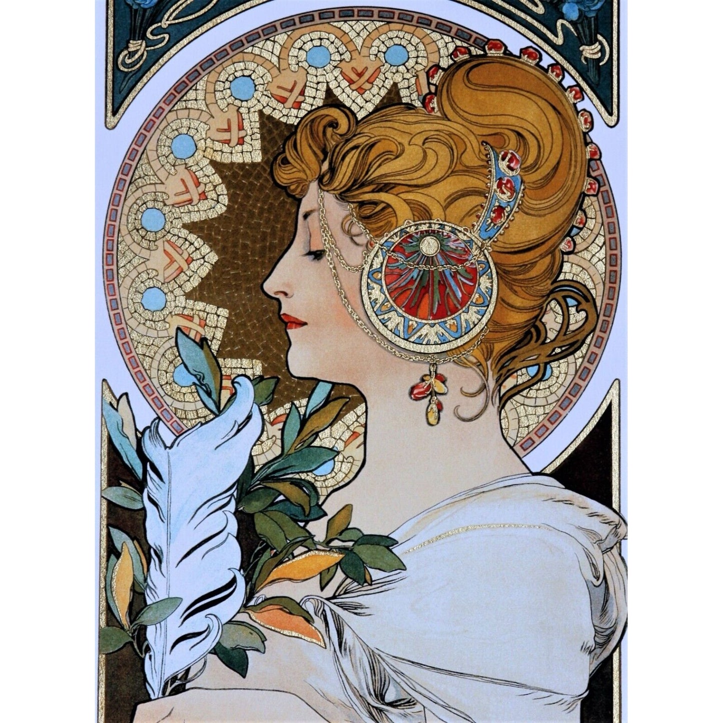 "Feather" 1899, Alphonse Mucha Signed LE No.209/475 Giclée Framed w/ CoA