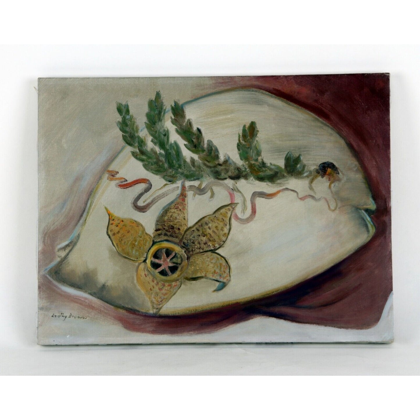 "Fish Dish and Succulent" by Dorothy Brown, Oil on Canvas, 12x16