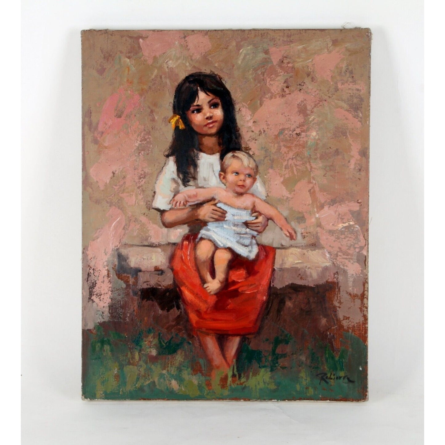 "Mother and Child" by Robierre, Oil Painting on Canvas, 18x14