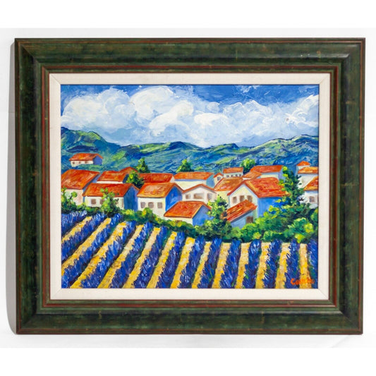 Lavender Fields Untitled Framed Acrylic Painting Signed Castello