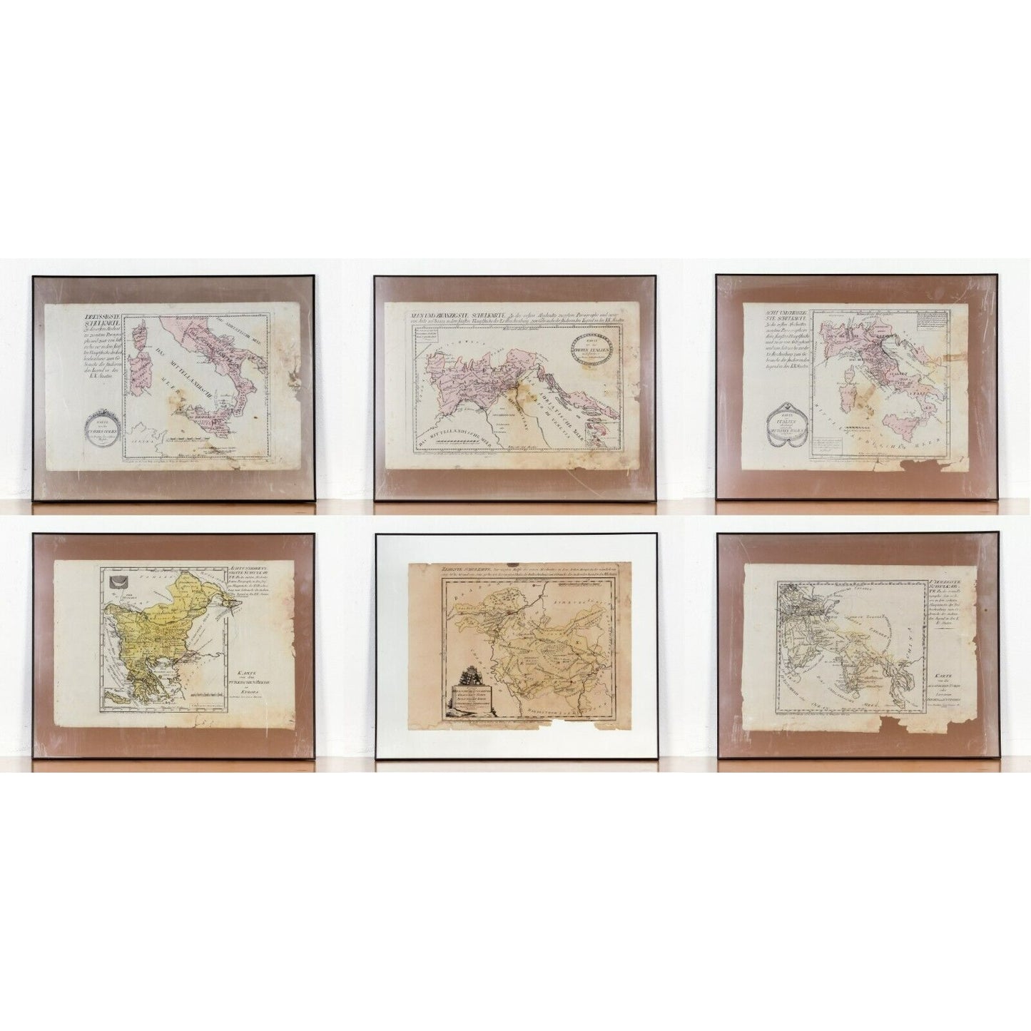 Lot of 6 18th Century Von Reilly European Map Etchings Framed Some Damage