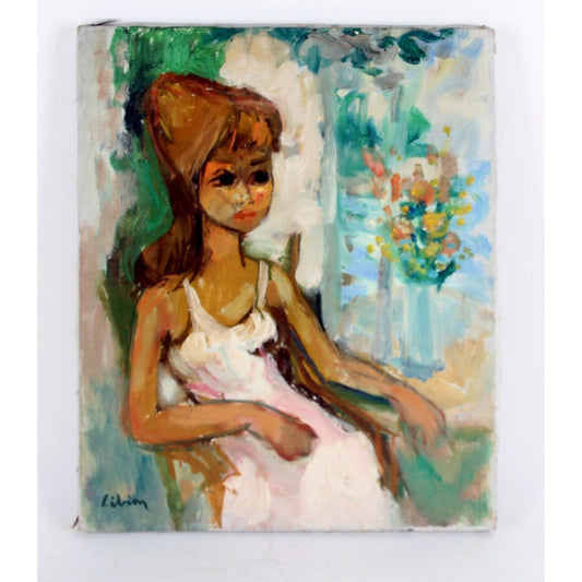 JEUNE FILLE A LA... BY LIBION OIL ON CANVAS 16" x 13" UNFRAMED