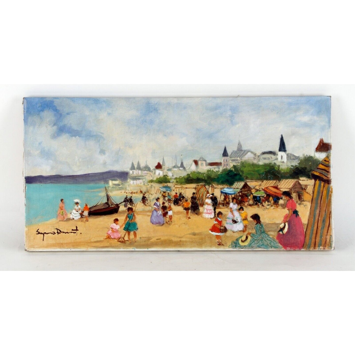 BEACH SCENE BY SUZANNE DEMAREST OIL ON CANVAS 12" x 24" UNFRAMED