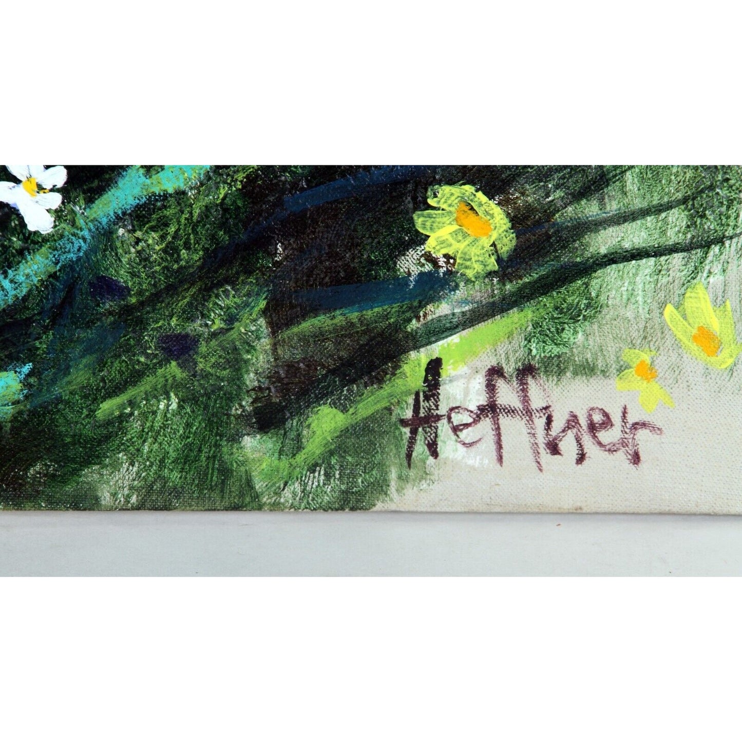 Lynne Heffner: Untitled - Flowers in a Field Signed Oil Painting on Canvas 1966