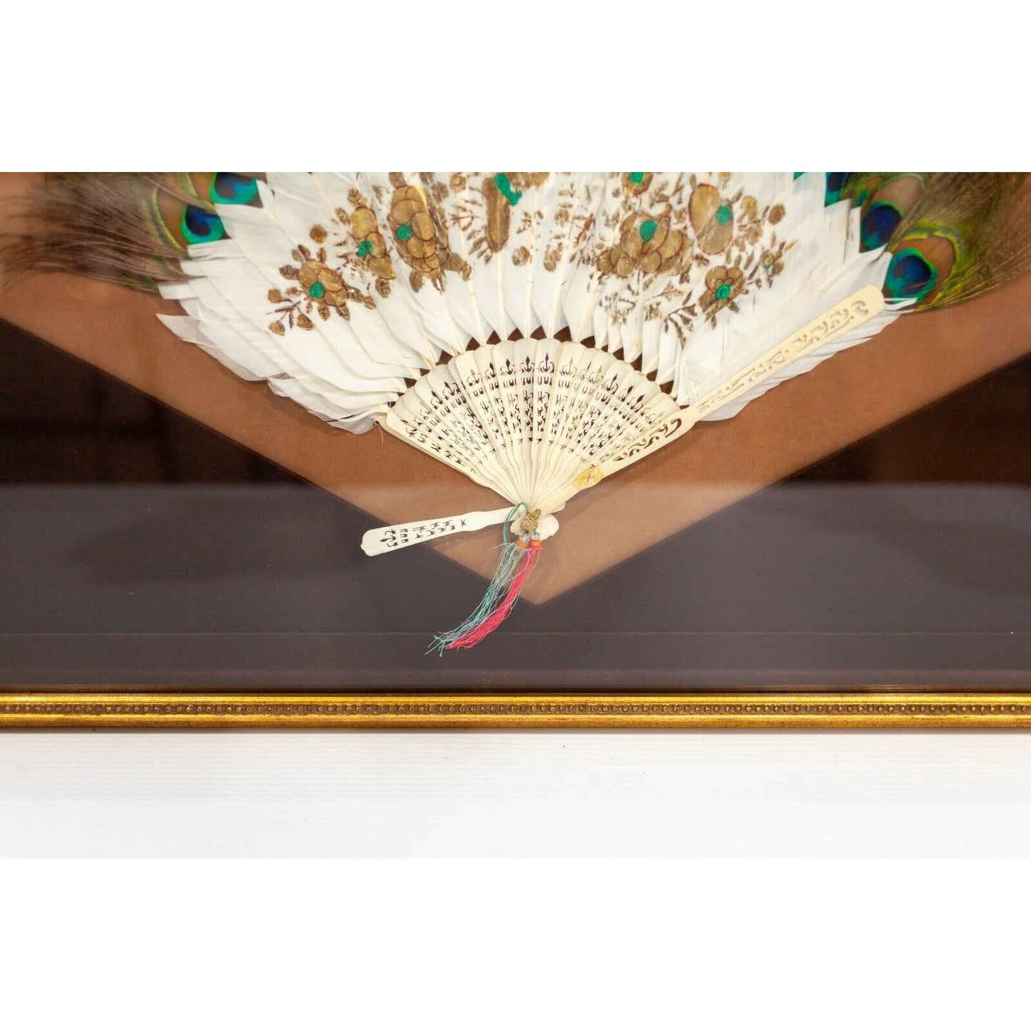 19th Century Qing Dynasty Peacock Fan in Frame Gorgeous!