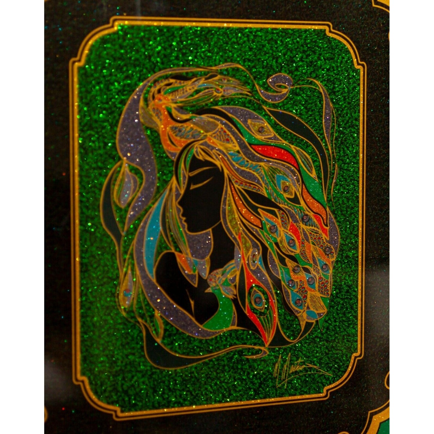 Original Mixed Media Portrait by Martrios Manoukian Gold Frame Gorgeous!