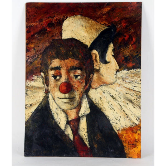 "Le Clown" by J. Marque, Oil Painting on Board, Paris, 24x18