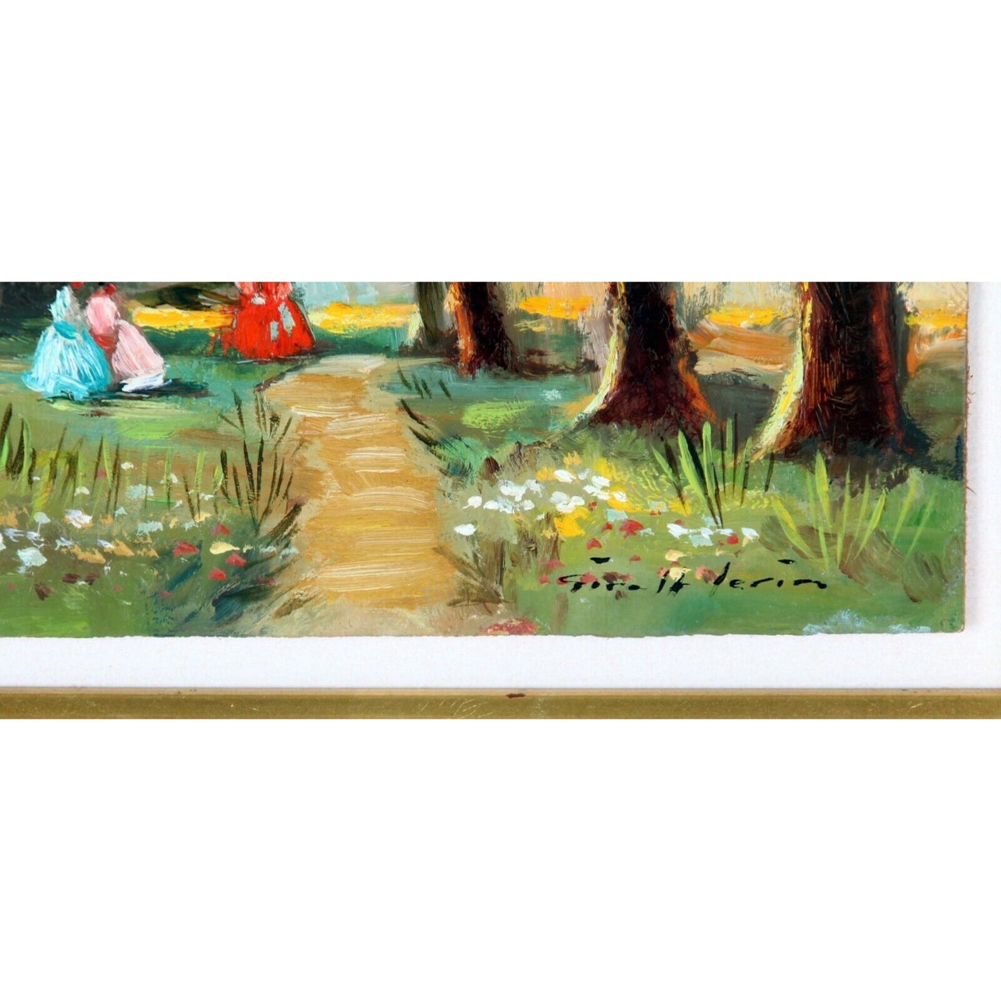 "Promenade" by Giralt Lerin, Oil on Board, 14x15 Framed