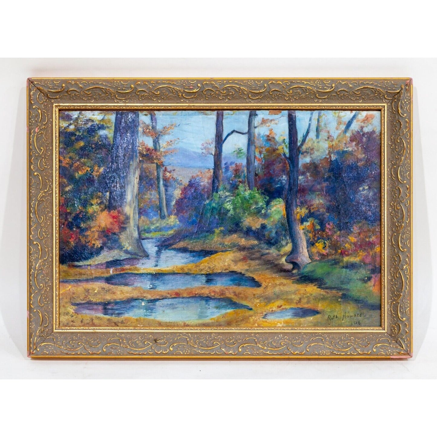 Gorgeous Untitled Forest Landscape by Ruth Howard Oil on Board Framed