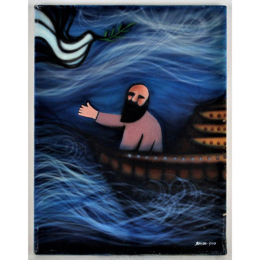 "Noah - The Dove Returns" by Naim Basson, Oil on Canvas Painting, 16x12
