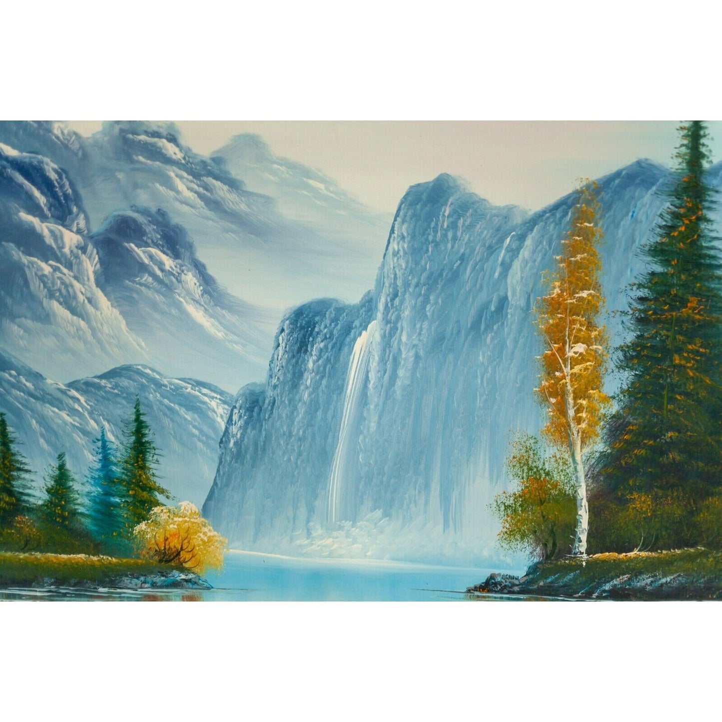 Untitled Mountain Landscape Oil Painting signed R Paul 36" x 24" Unframed