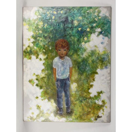 Lynne Heffner: Boy Hands in Pocket Oil Painting Signed