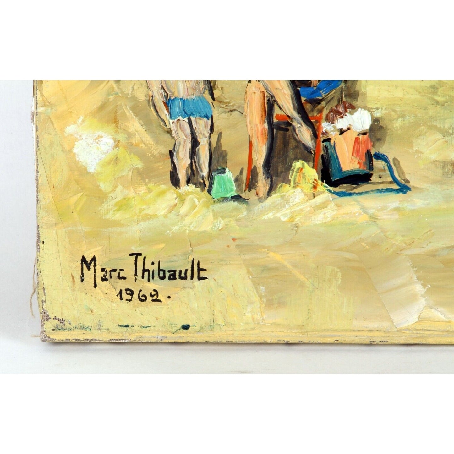 BEACH SCENE UNTITLED BY MARC THIBAULT UNFRAMED OIL ON CANVAS 21" x 29" 1962
