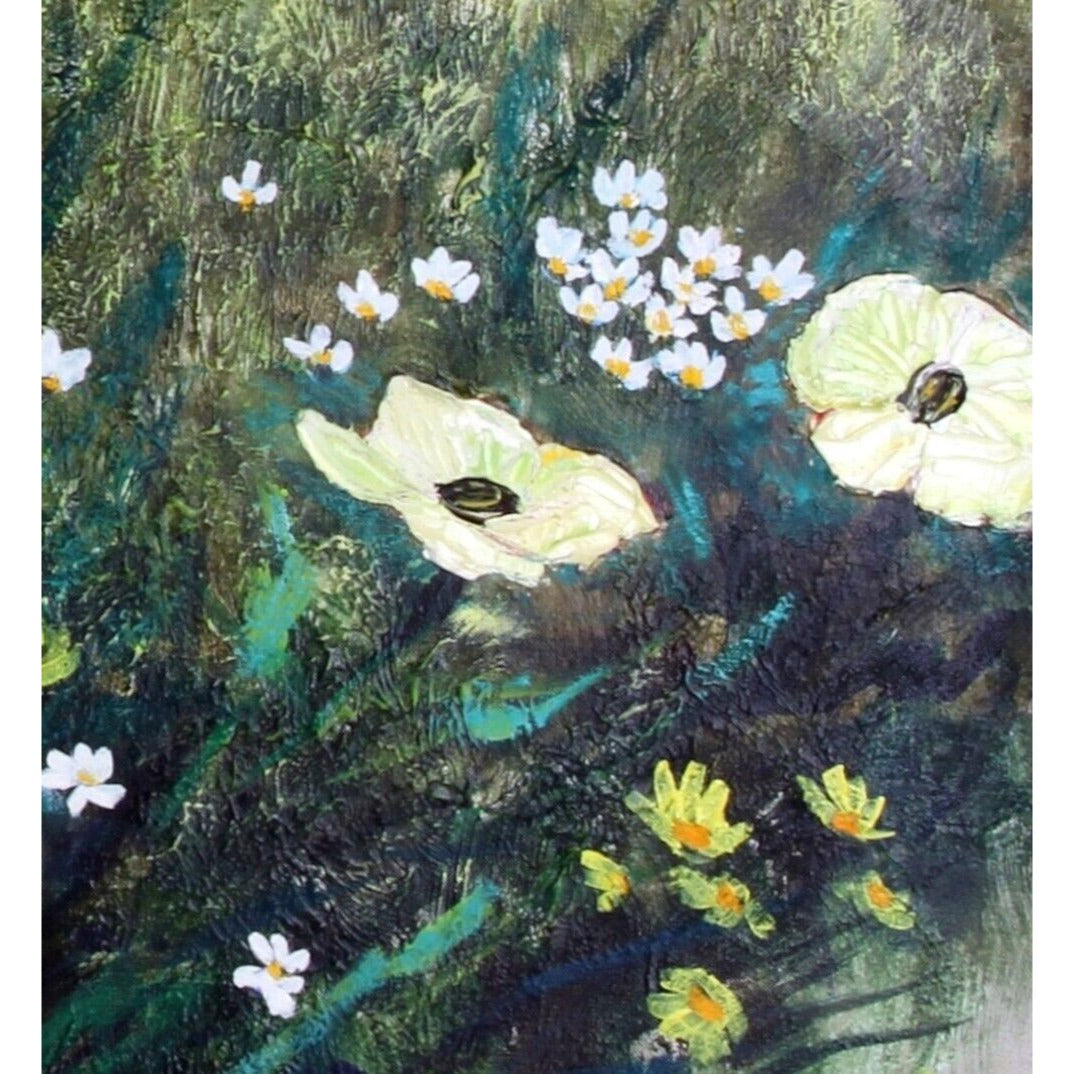 Lynne Heffner: Untitled - Flowers in a Field Signed Oil Painting on Canvas 1966