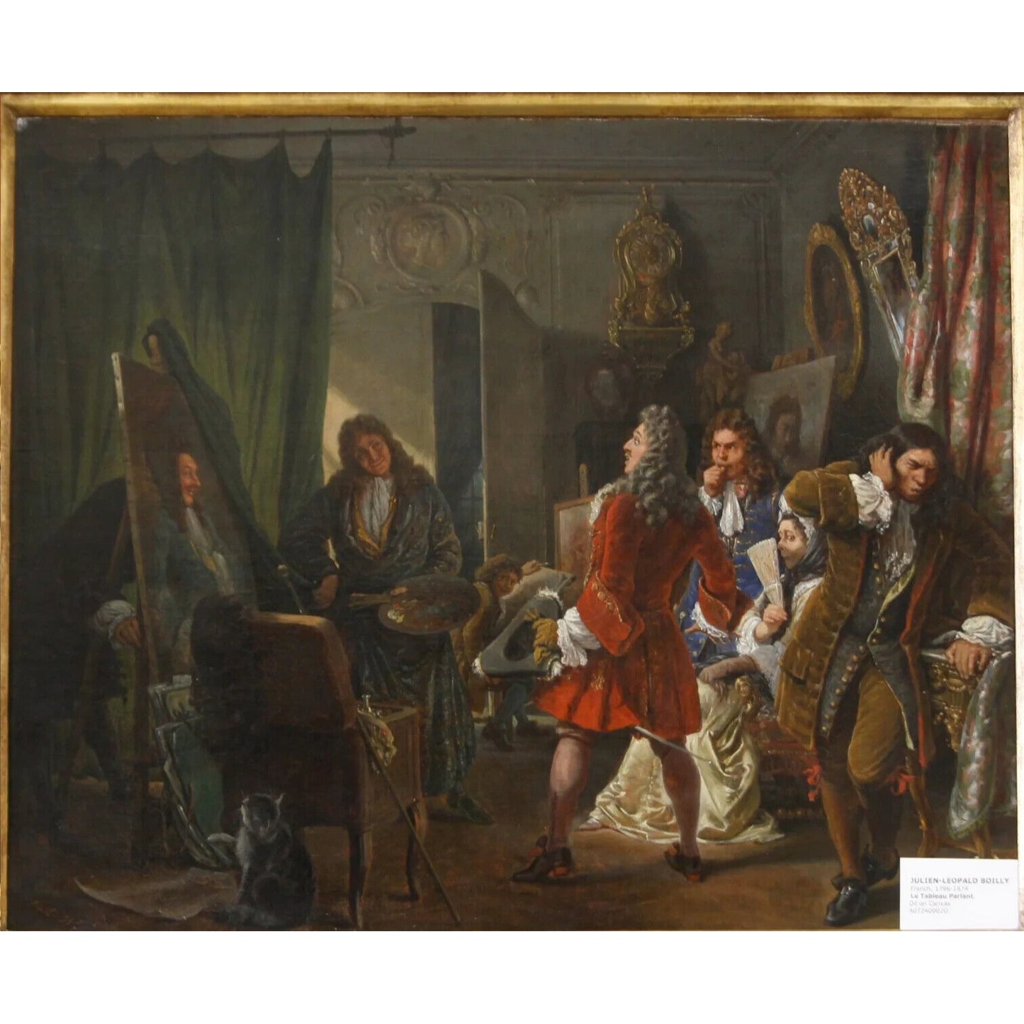 "Le Tableau Parlant" Oil on Canvas Gilt Frame by Julien Boilly 19th Cent. w/ CoA