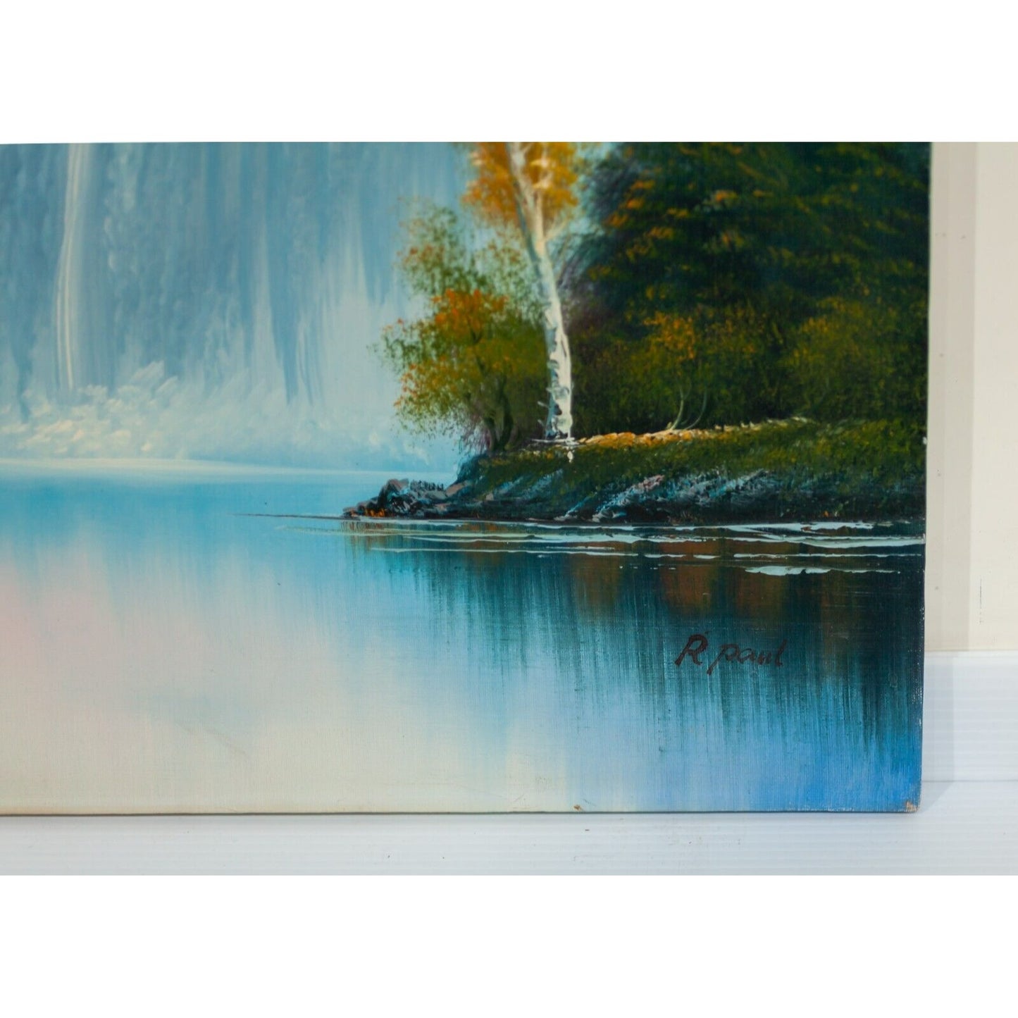 Untitled Mountain Landscape Oil Painting signed R Paul 36" x 24" Unframed