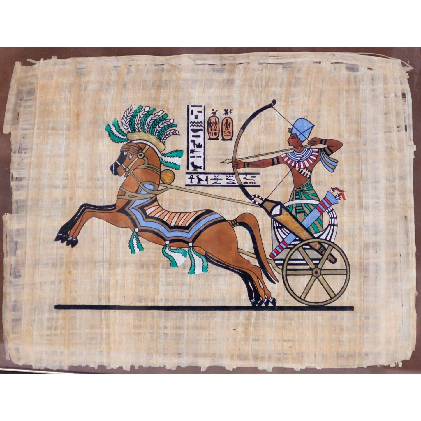 Gorgeous Painting on Papyrus of Rameses II in Battle of Kadesh Framed