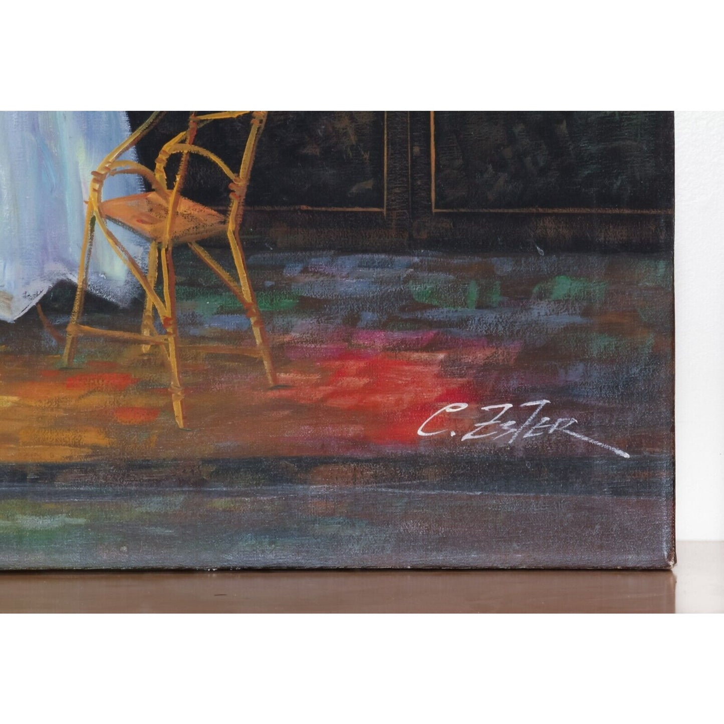 Original Acrylic on Canvas Bistro Scene Signed C Zeter