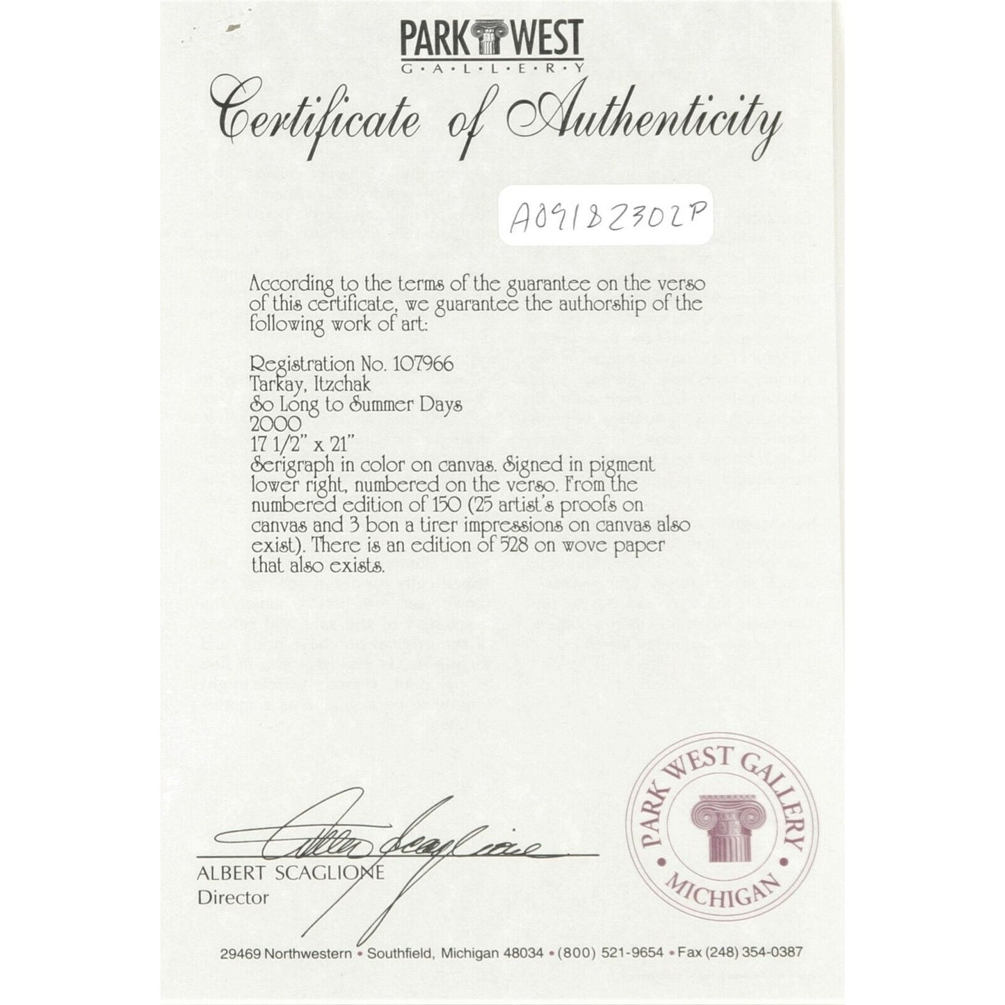 So Long to Summer Days by Itzchak Tarkay Signed Numbered 121/150 Serigraph Print