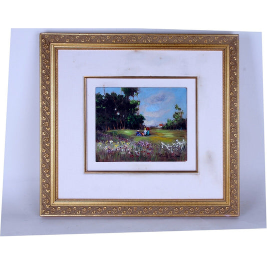 "Sunday at the Park" by Lerin Oil on Canvas Framed 24x20