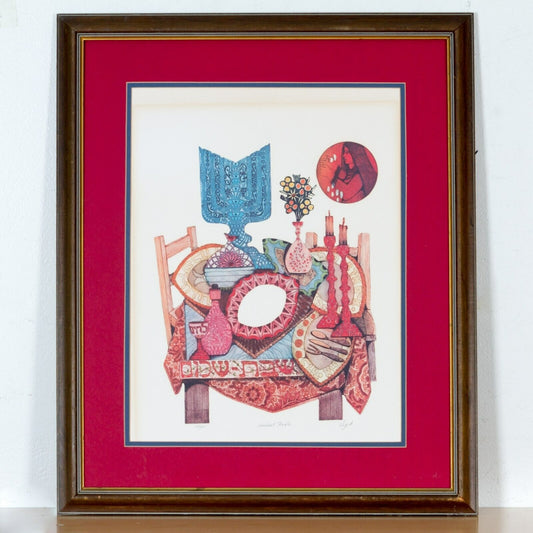 "Shabbat Dinner" by Amram Ebgi Framed Embossed Lithograph LE 169/500