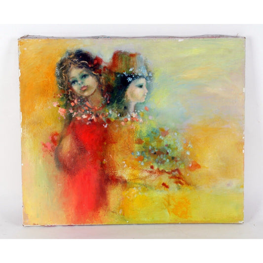 "Untitled" by Bonas, Women with Flowers, Oil Painting on Canvas, 20x24