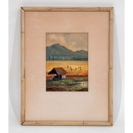 Untitled Watercolor on Paper Landscape by Javanese Artist Basar Framed