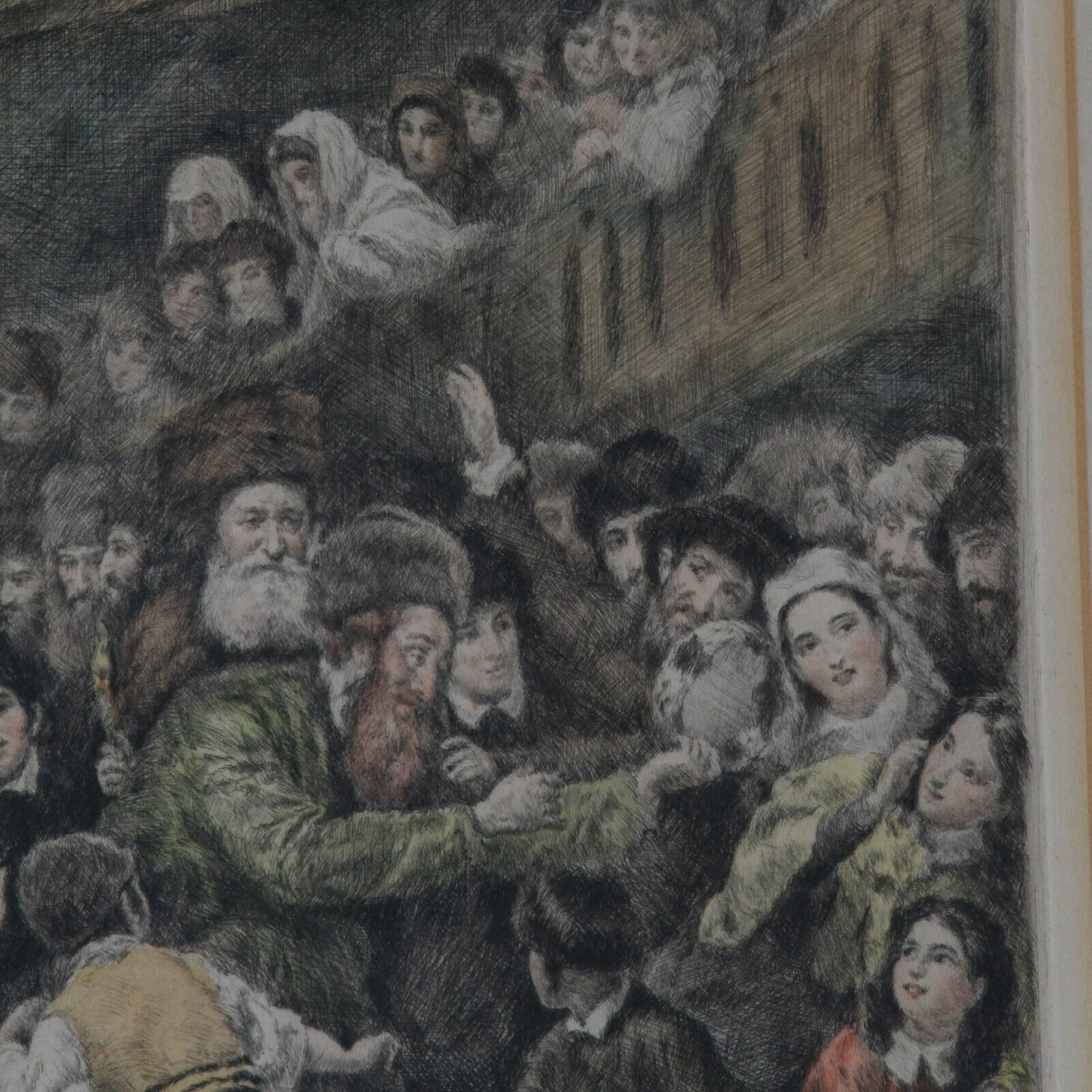A Jewish Wedding in Galicia by Wilhelm August Stryowski Signed Colored Engraving