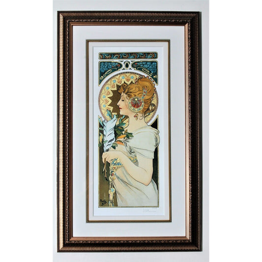"Feather" 1899, Alphonse Mucha Signed LE No.207/475 Giclée Framed