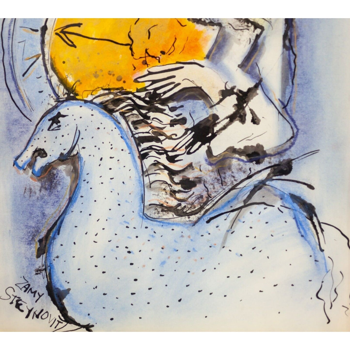 "Time Ride" Original Watercolor Painting by Zamy Steynovitz Framed C. 1979