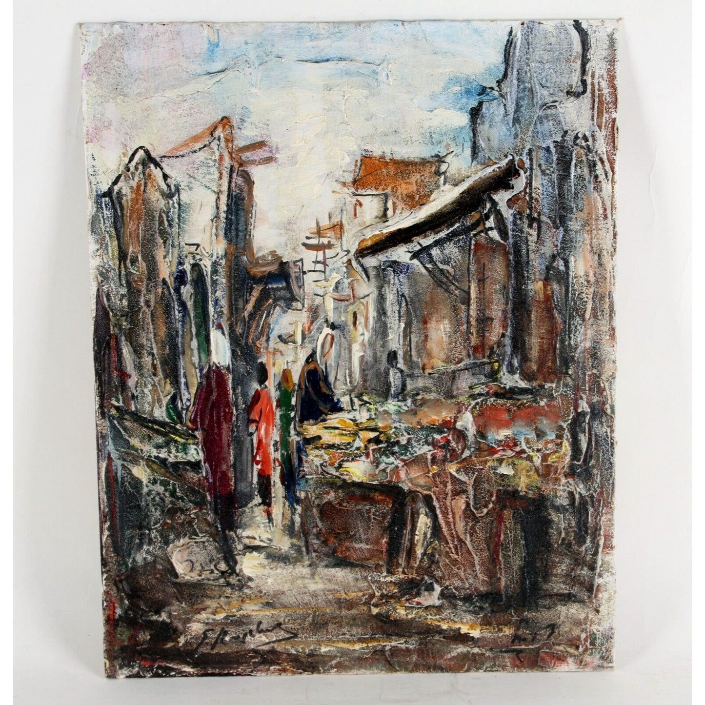 "Untitled" by Zvi Raphaly, Marketplace, Oil Painting on Board, 20x16