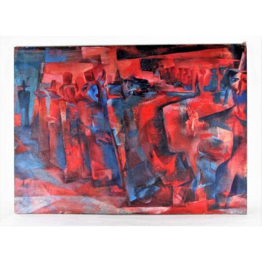 Joseph Wolins: "Dance of the Hassidim" - Oil Painting on Canvas Signed 1962