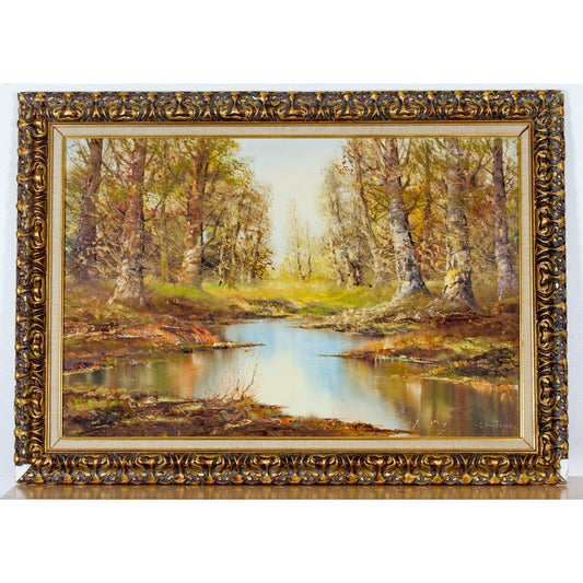 Untitled Autumn Landscape by Aldo Mantovani Oil on Canvas Framed Painting