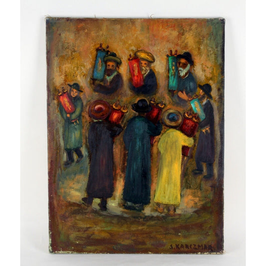 SIMCHAT TORAH BY S. KARCZMAR OIL ON CANVAS UNFRAMED 21" x 29"
