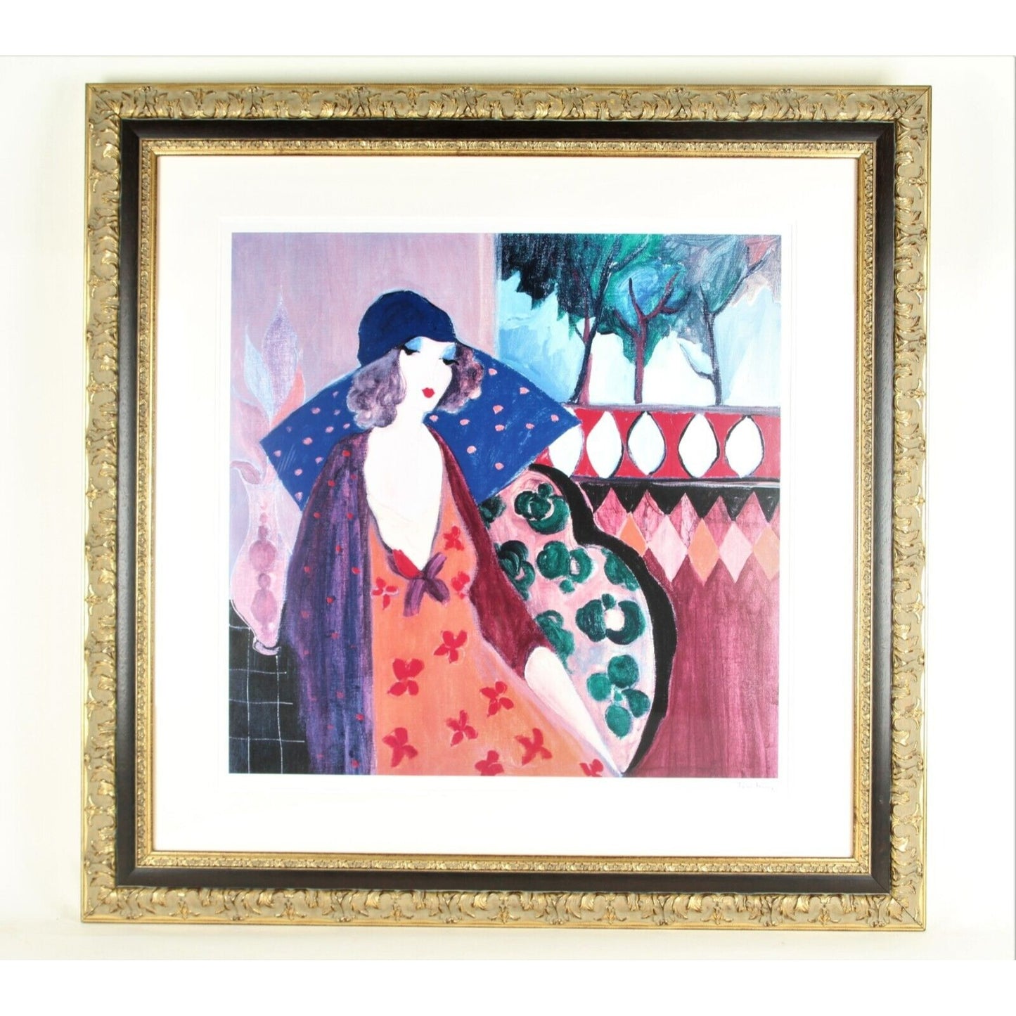 Indigo Chapeau by Itzchak Tarkay Signed in Plate Seriolithograph Print 25" x 25"