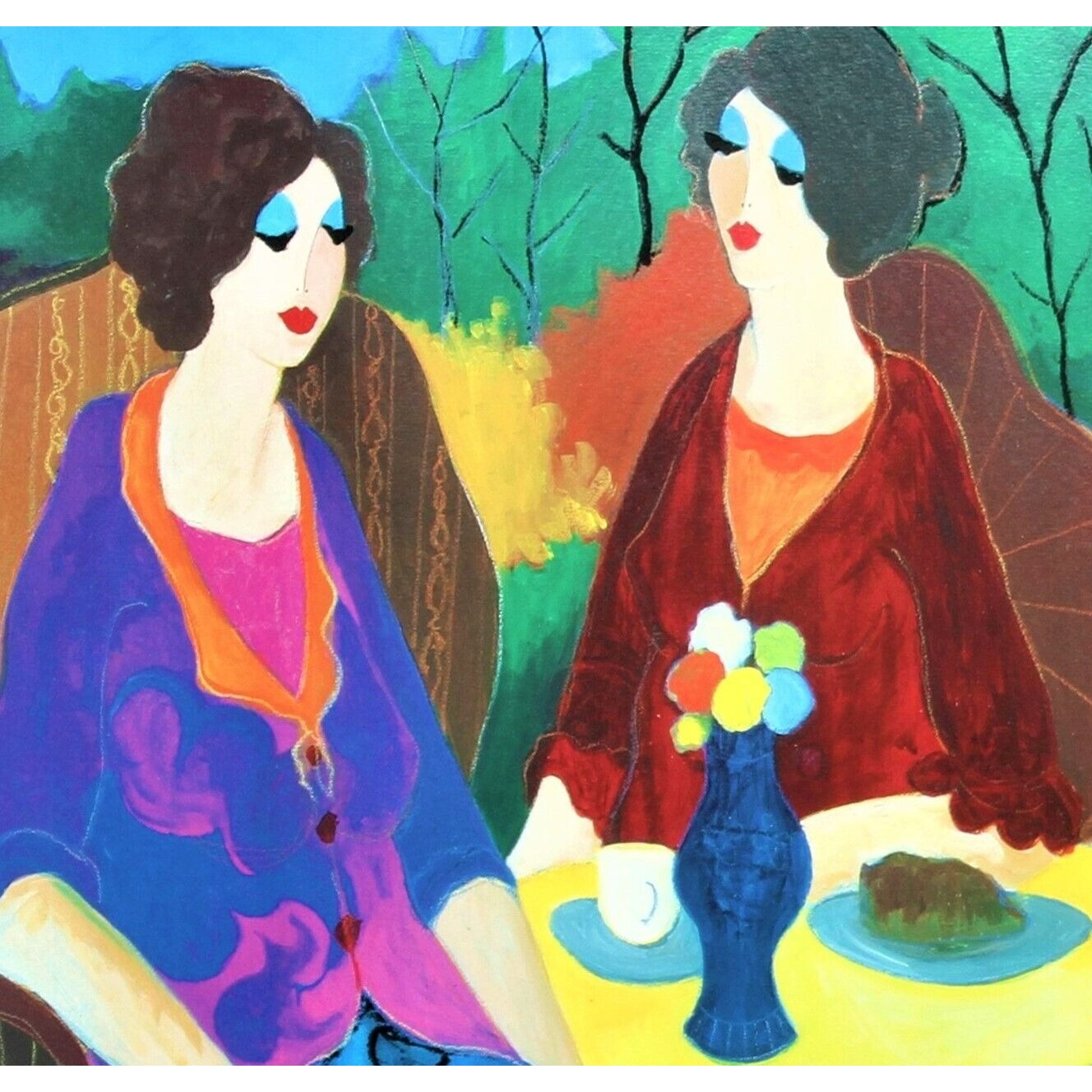 "Morning Social" by Iztchak Tarkey Signed in Plate Lithograph