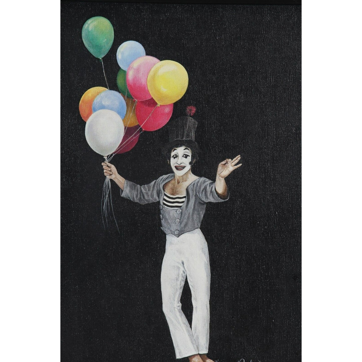 Original Clown Mime with Balloons Painting by Ron Rophar Oil on Canvas
