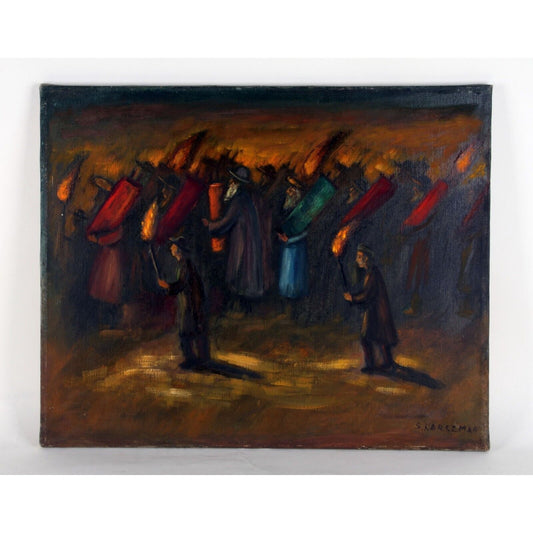 TORAH DANCING BY S. KARCZMAR OIL ON CANVAS 22" x 28" UNFRAMED