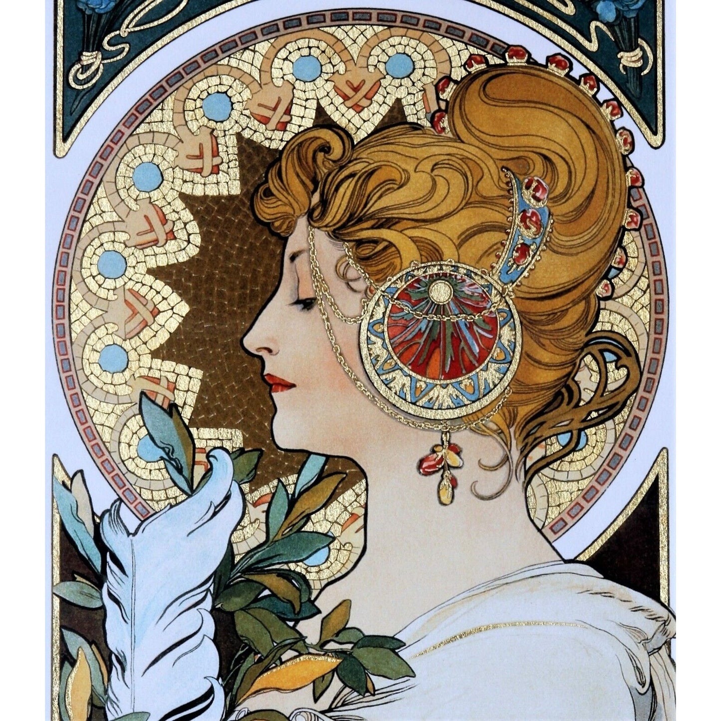 "Feather" 1899, Alphonse Mucha Signed LE No.207/475 Giclée Framed