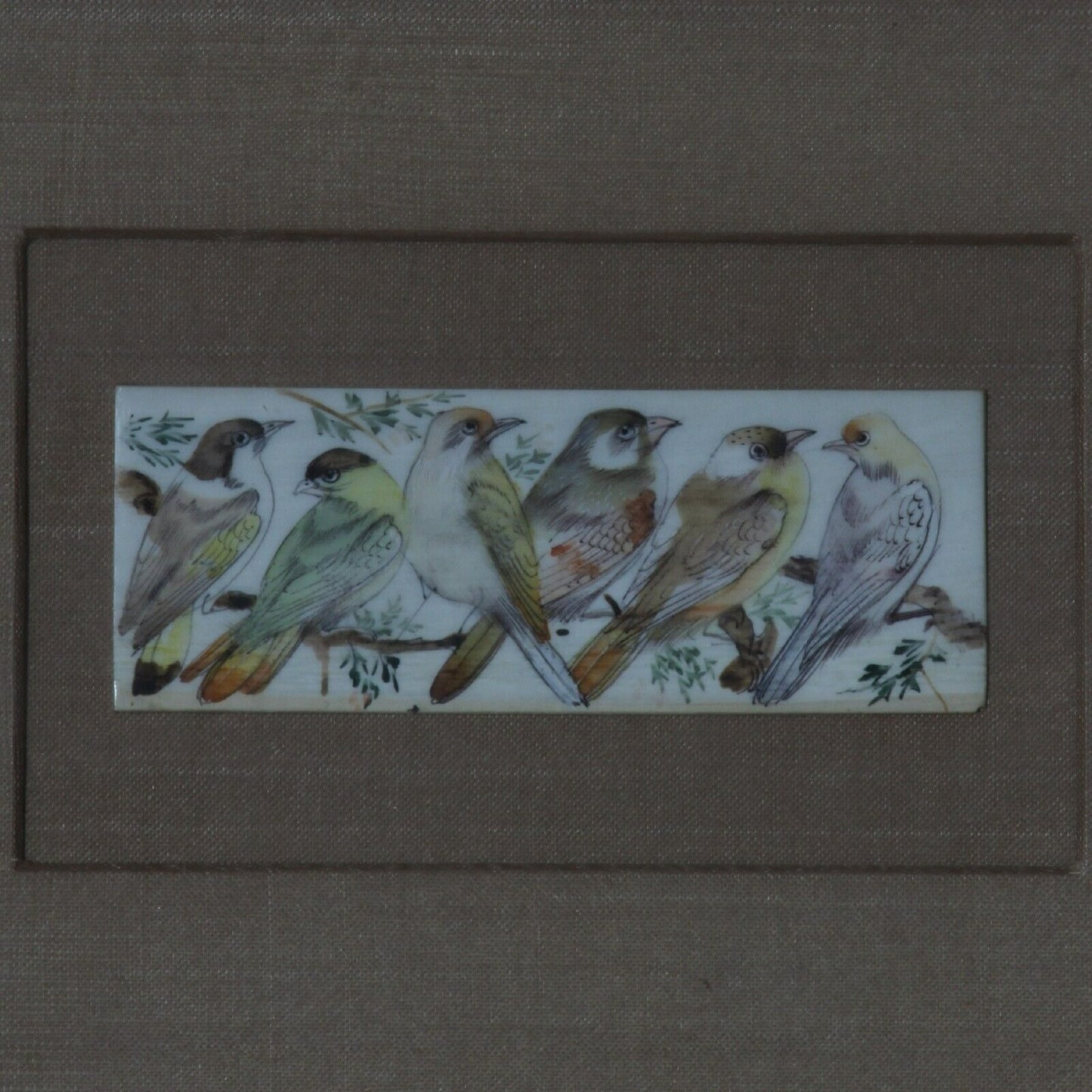 Gorgeous Painting on Wood Six Birds Framed Adorable 9.5 x 11.5"