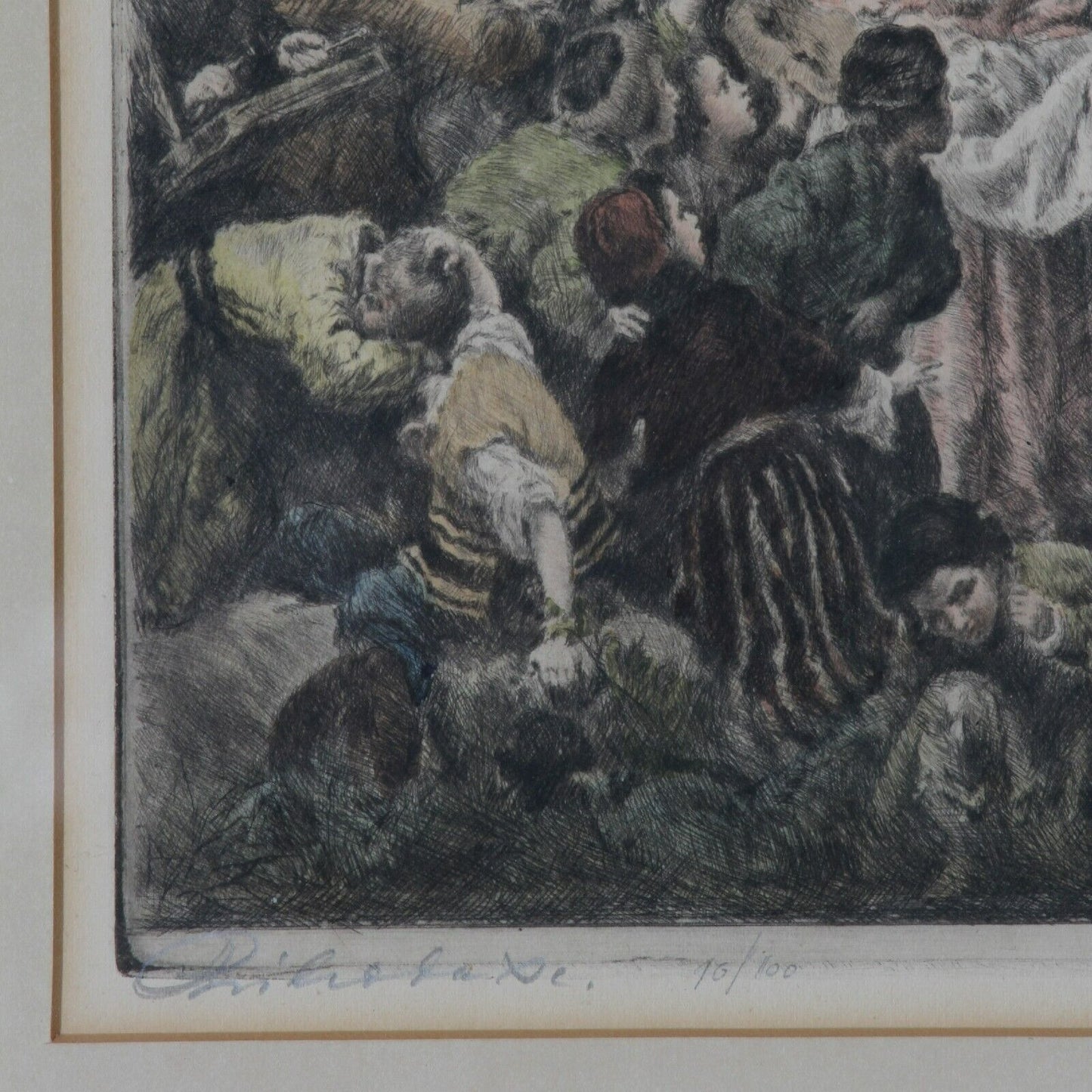 A Jewish Wedding in Galicia by Wilhelm August Stryowski Signed Colored Engraving